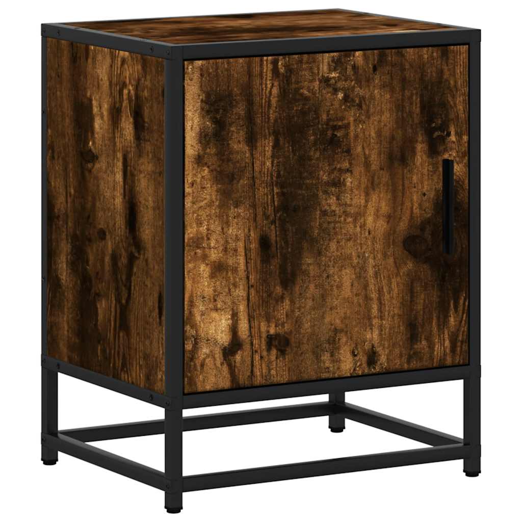 Bedside Cabinet Smoked Oak 40x31x50 cm Engineered Wood and Metal