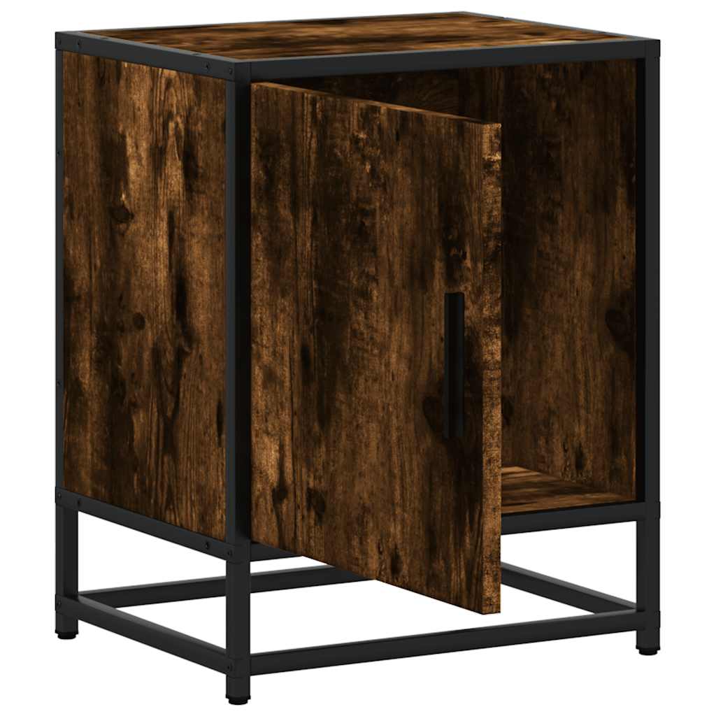 Bedside Cabinet Smoked Oak 40x31x50 cm Engineered Wood and Metal