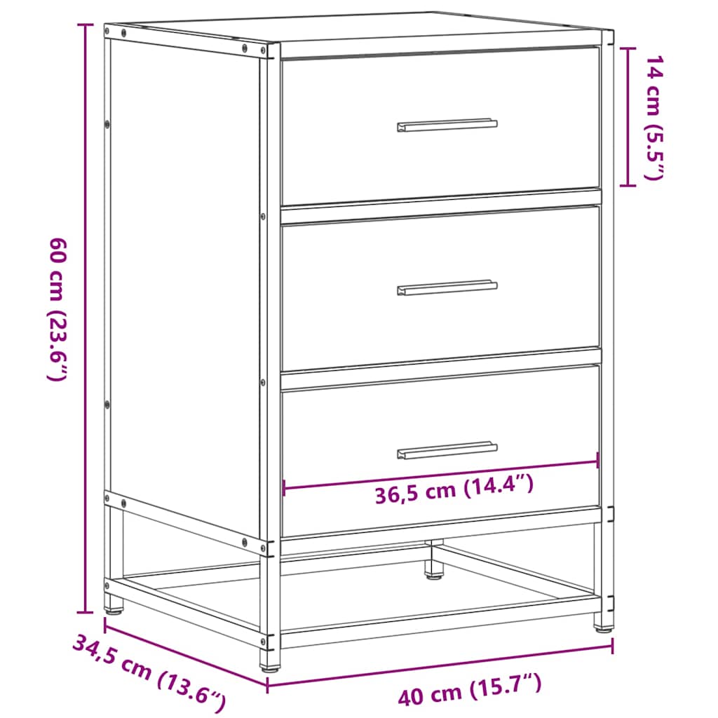 Bedside Cabinet Sonoma Oak 40x34.5x60 cm Engineered Wood and Metal