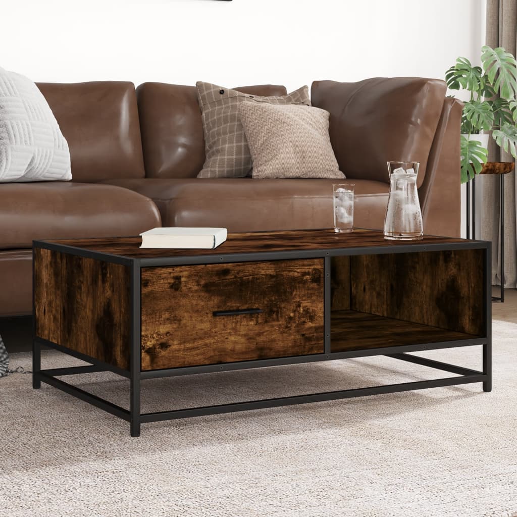 Coffee Table Smoked Oak 90x57x35 cm Engineered Wood and Metal