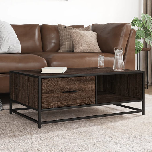 Coffee Table Brown Oak 90x57x35 cm Engineered Wood and Metal