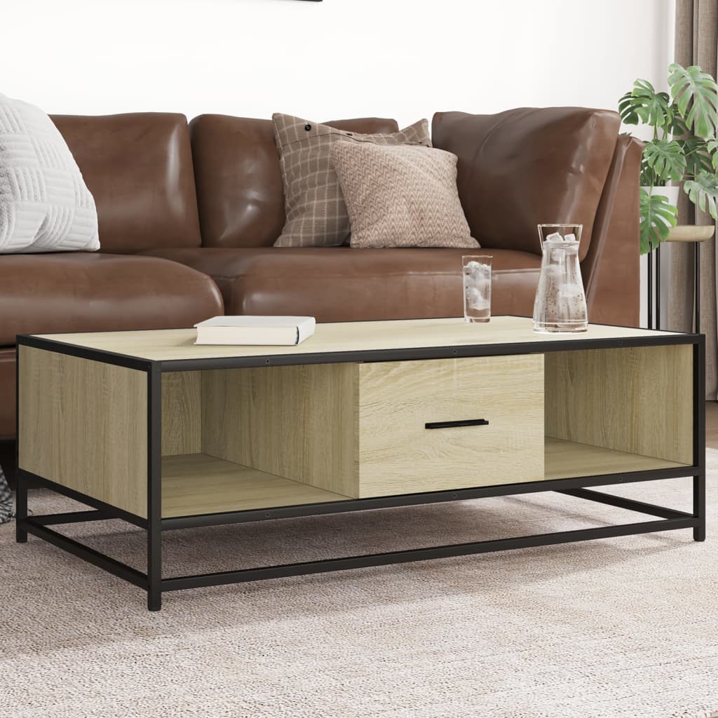 Coffee Table Sonoma Oak 100x57x35 cm Engineered Wood and Metal