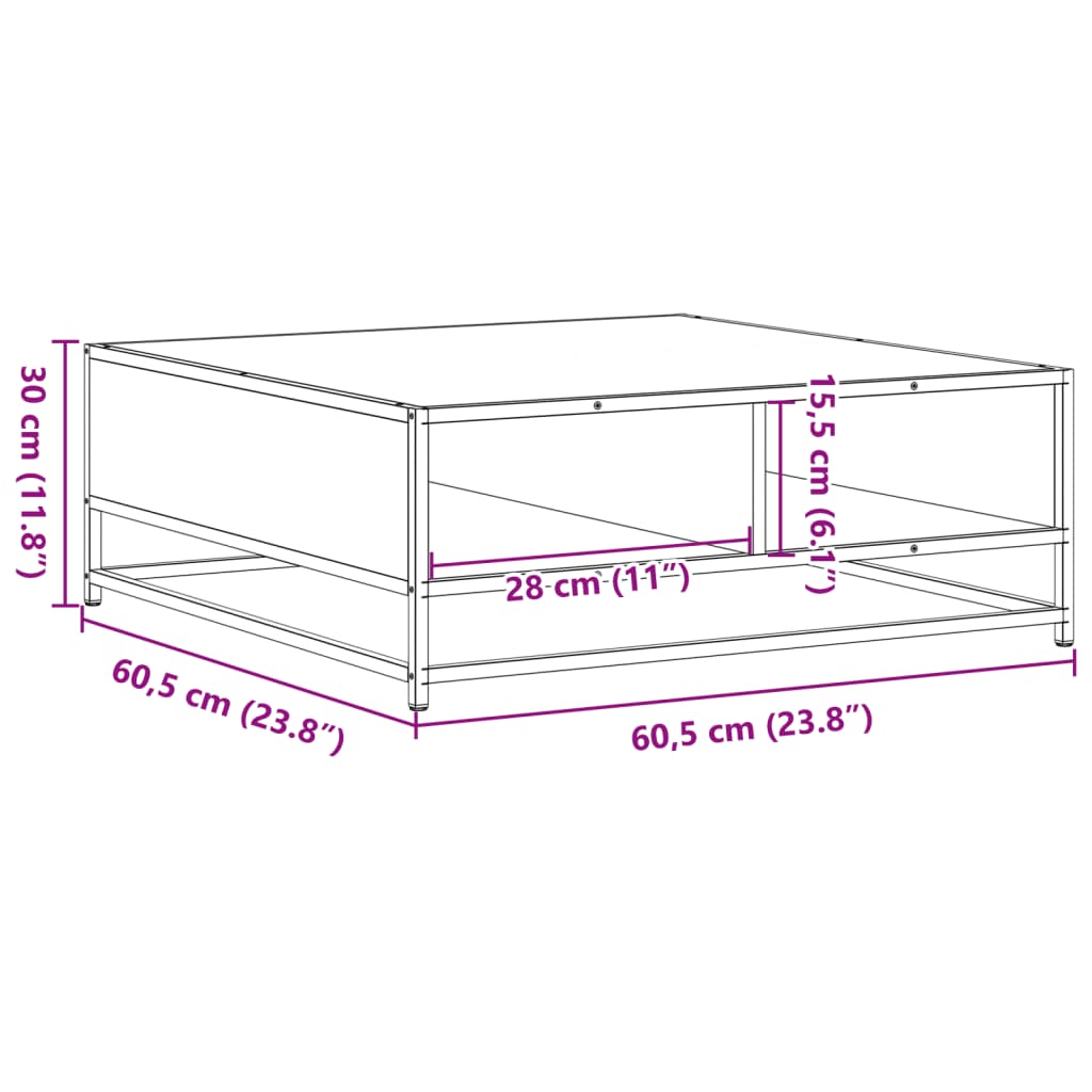 Coffee Table Sonoma Oak 60.5x60.5x30 cm Engineered Wood and Metal