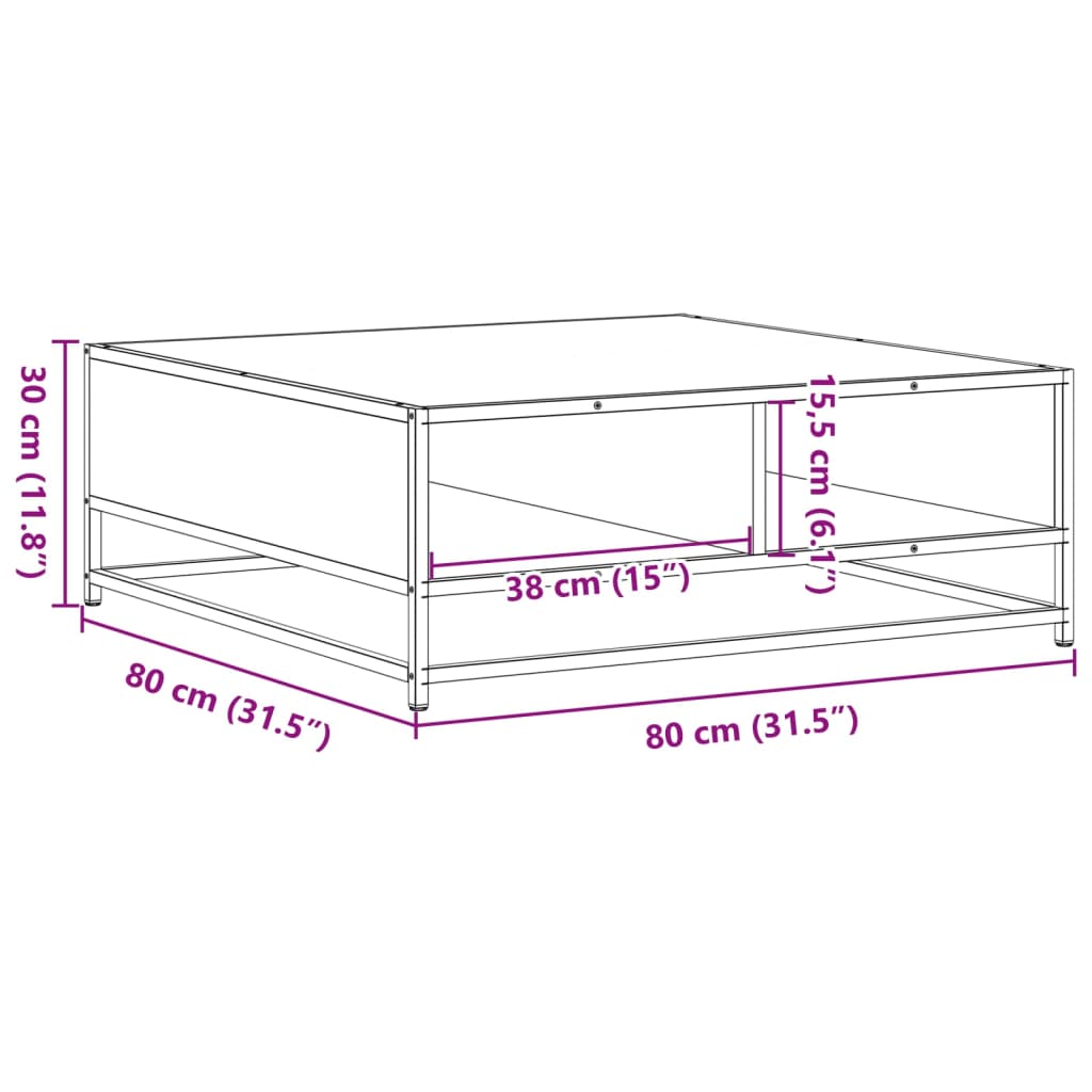 Coffee Table Sonoma Oak 80x80x30 cm Engineered Wood and Metal