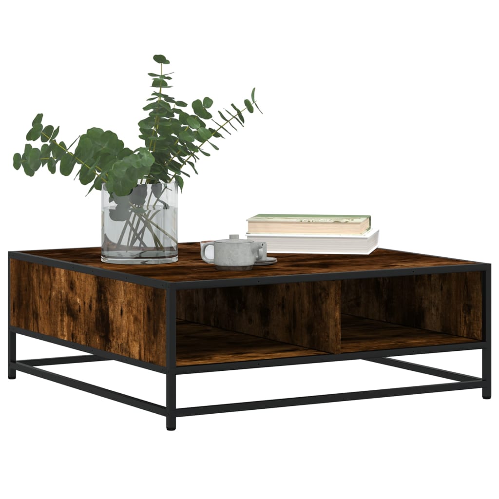 Coffee Table Smoked Oak 80x80x30 cm Engineered Wood and Metal