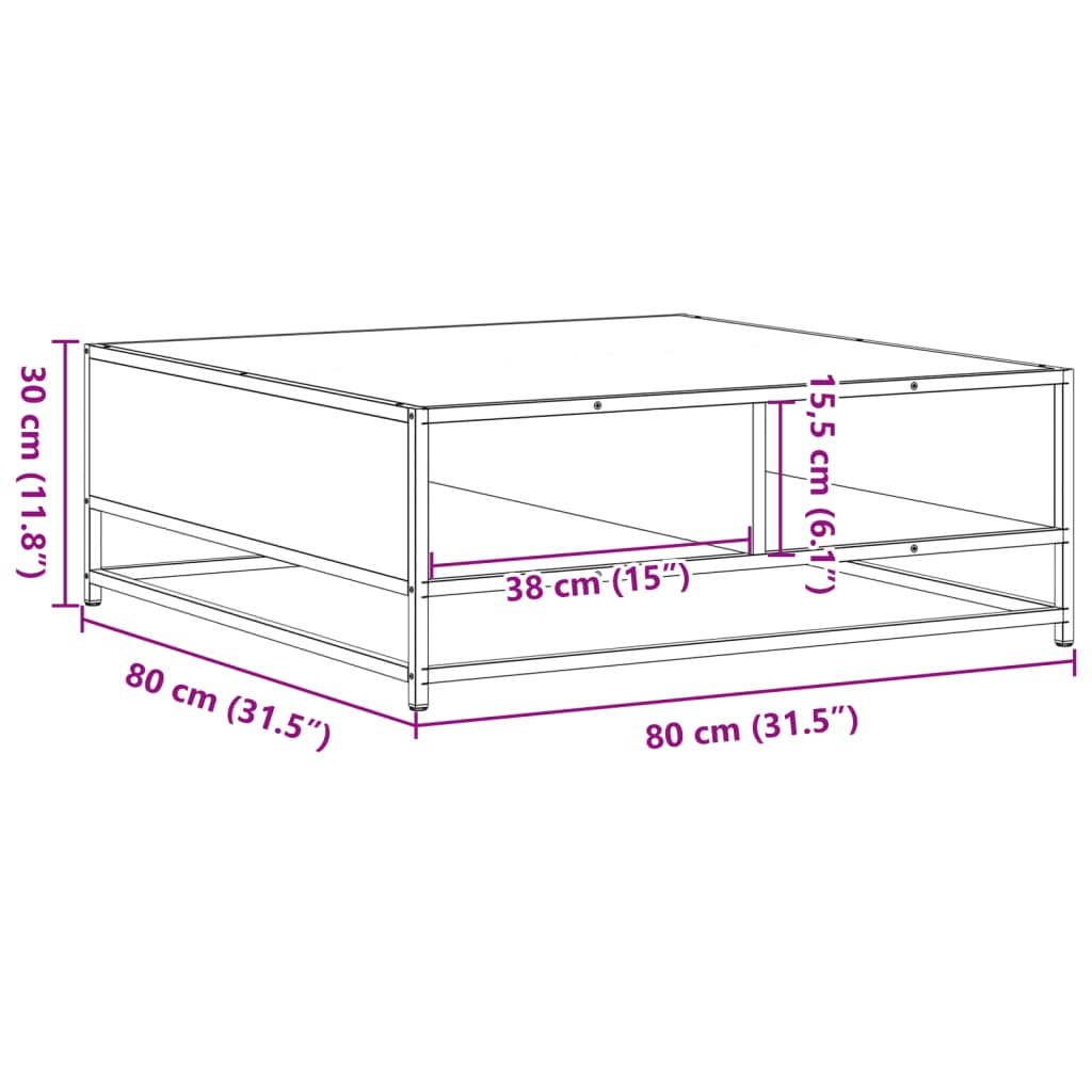 Coffee Table Smoked Oak 80x80x30 cm Engineered Wood and Metal