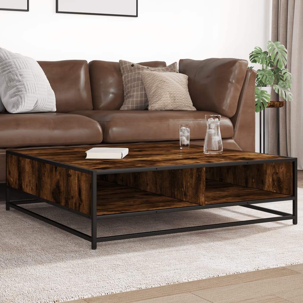 Coffee Table Smoked Oak 100x100x30 cm Engineered Wood and Metal