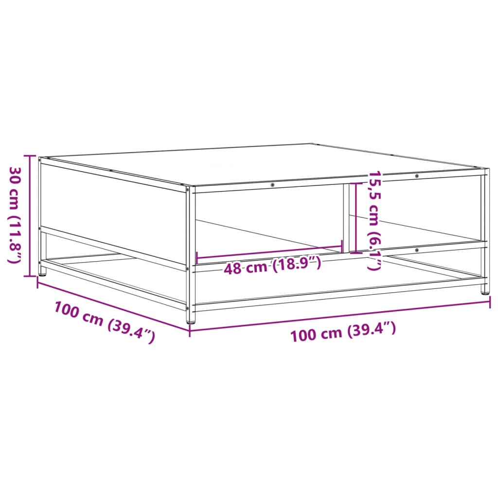 Coffee Table Grey Sonoma 100x100x30 cm Engineered Wood and Metal