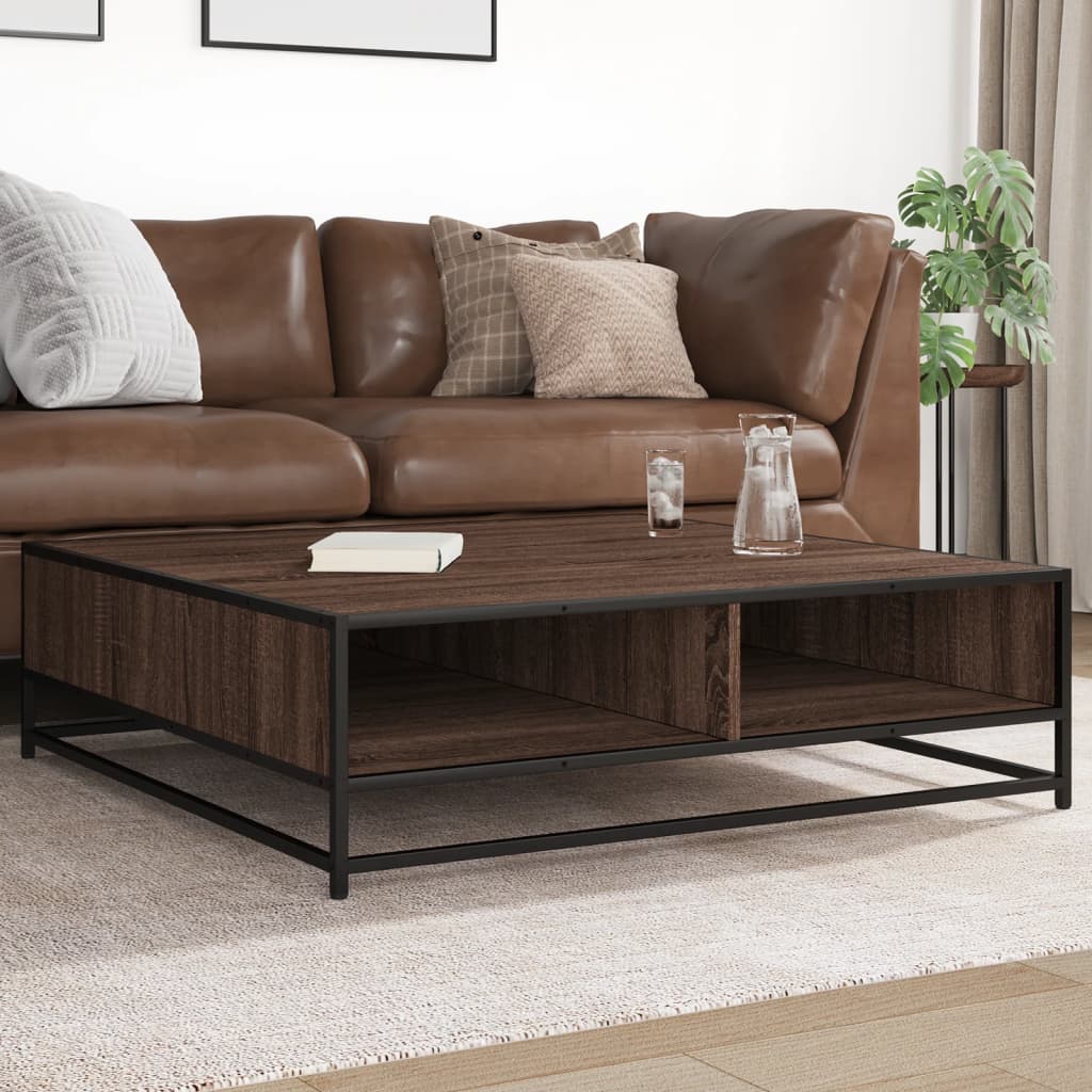 Coffee Table Brown Oak 100x100x30 cm Engineered Wood and Metal