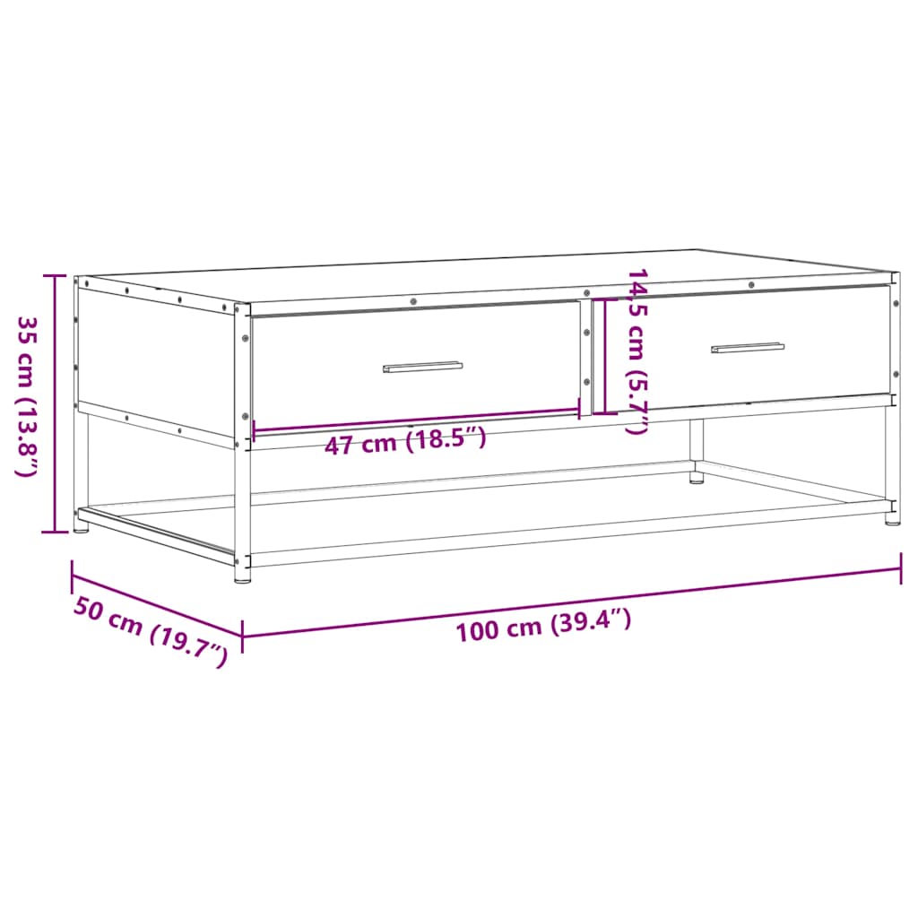 Coffee Table Black 100x50x35 cm Engineered Wood and Metal