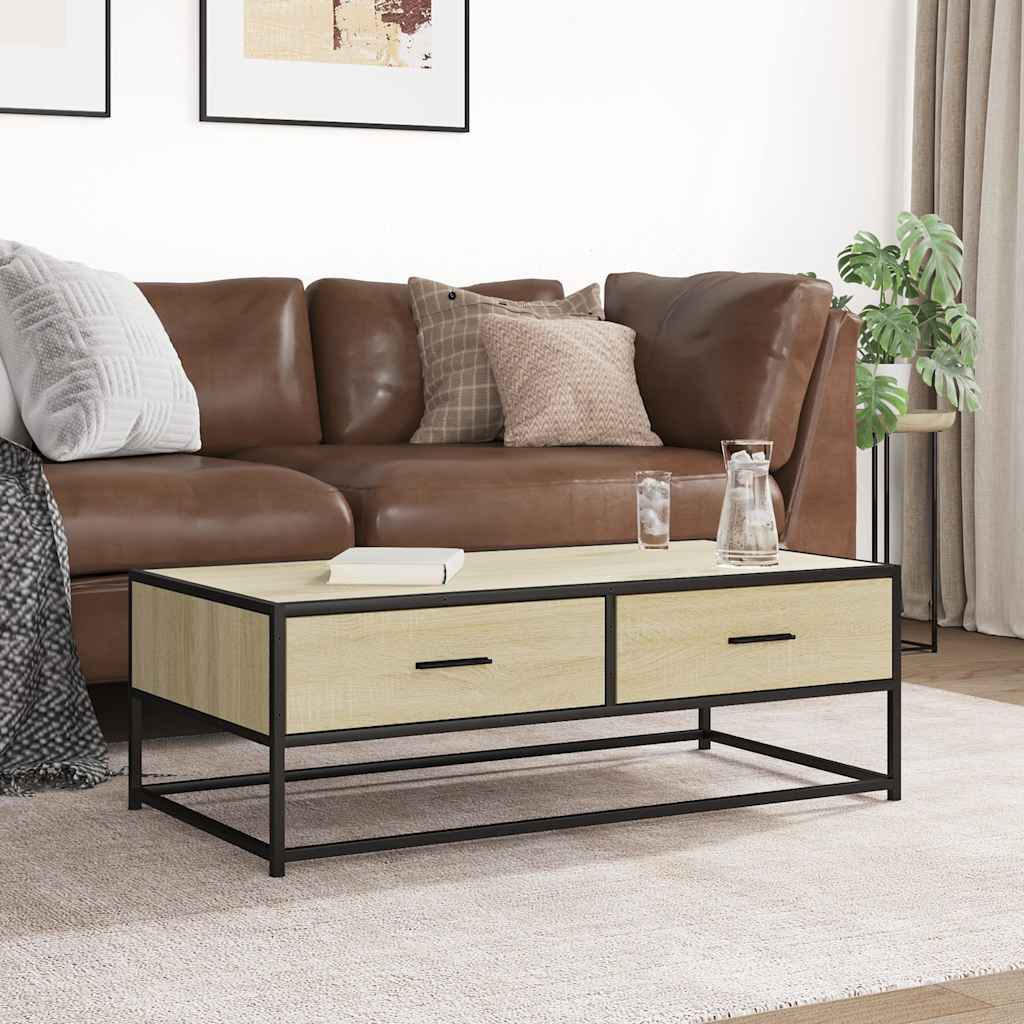 Coffee Table Sonoma Oak 100x50x35 cm Engineered Wood and Metal