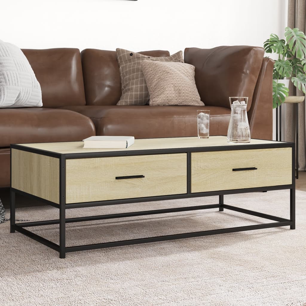 Coffee Table Sonoma Oak 100x50x35 cm Engineered Wood and Metal