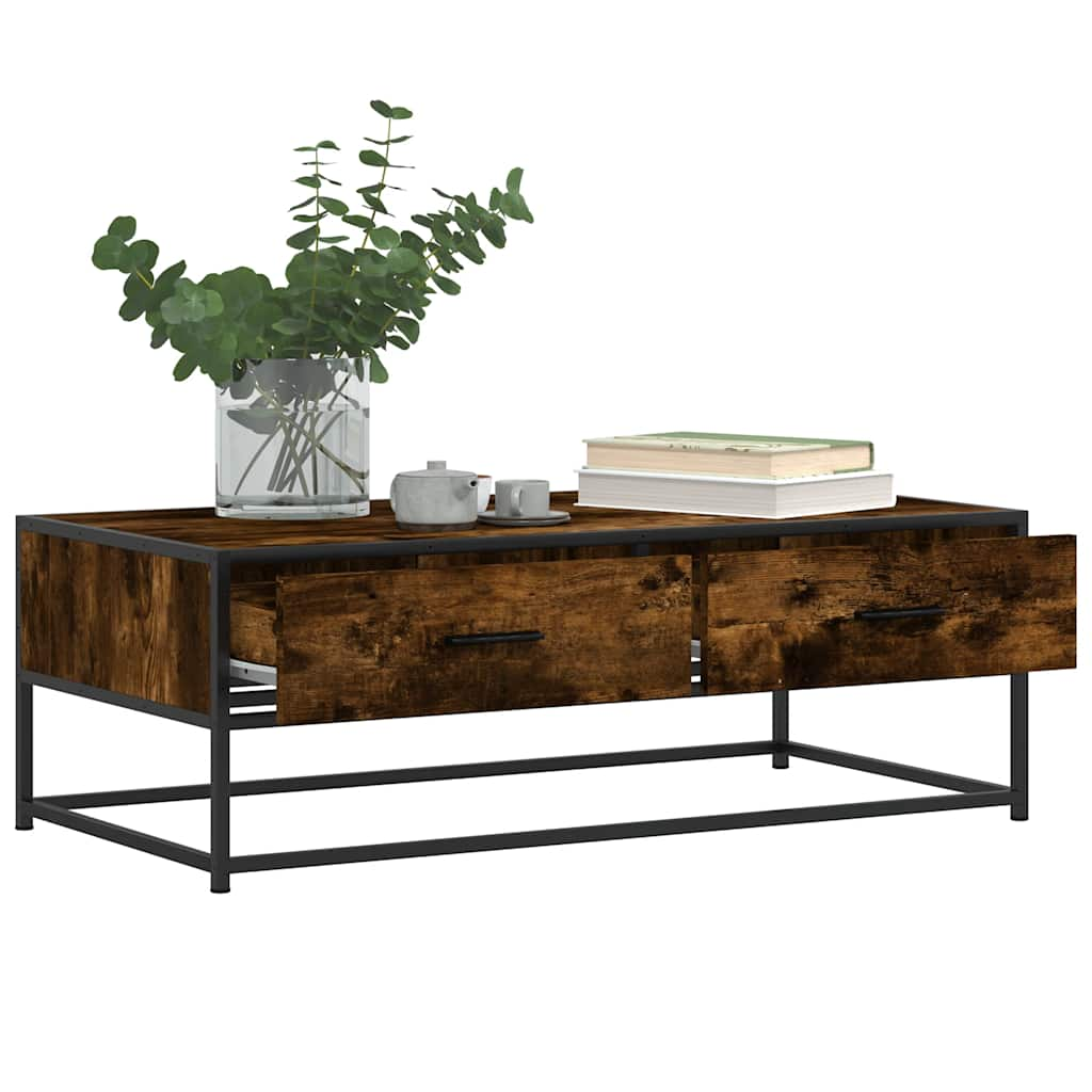 Coffee Table Smoked Oak 100x50x35 cm Engineered Wood and Metal