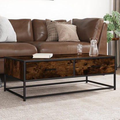 Coffee Table Smoked Oak 100x50x35 cm Engineered Wood and Metal