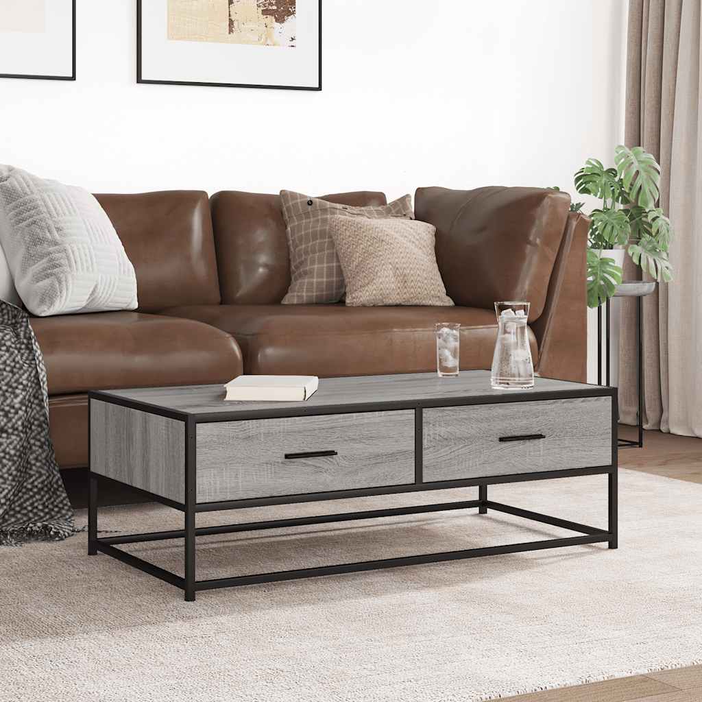 Coffee Table Grey Sonoma 100x50x35 cm Engineered Wood and Metal