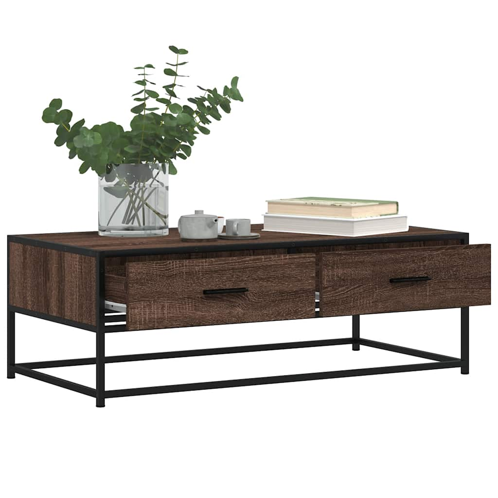 Coffee Table Brown Oak 100x50x35 cm Engineered Wood and Metal