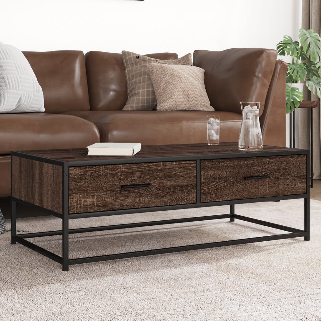 Coffee Table Brown Oak 100x50x35 cm Engineered Wood and Metal