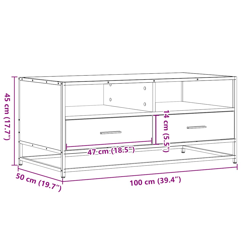 Coffee Table Sonoma Oak 100x50x45 cm Engineered Wood and Metal