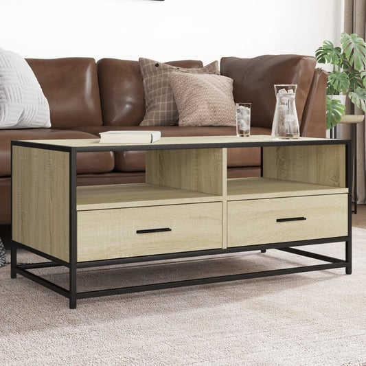 Coffee Table Sonoma Oak 100x50x45 cm Engineered Wood and Metal