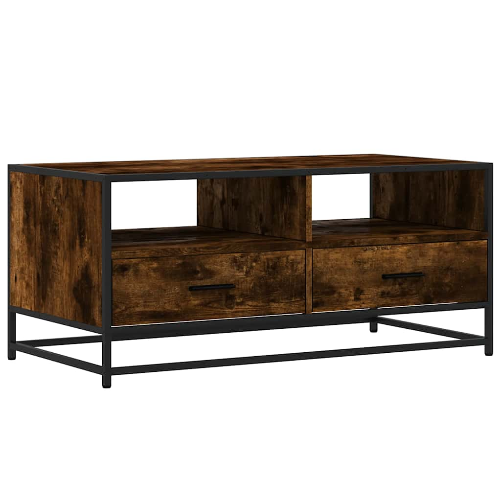 Coffee Table Smoked Oak 100x50x45 cm Engineered Wood and Metal