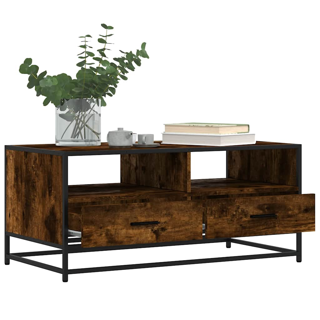 Coffee Table Smoked Oak 100x50x45 cm Engineered Wood and Metal