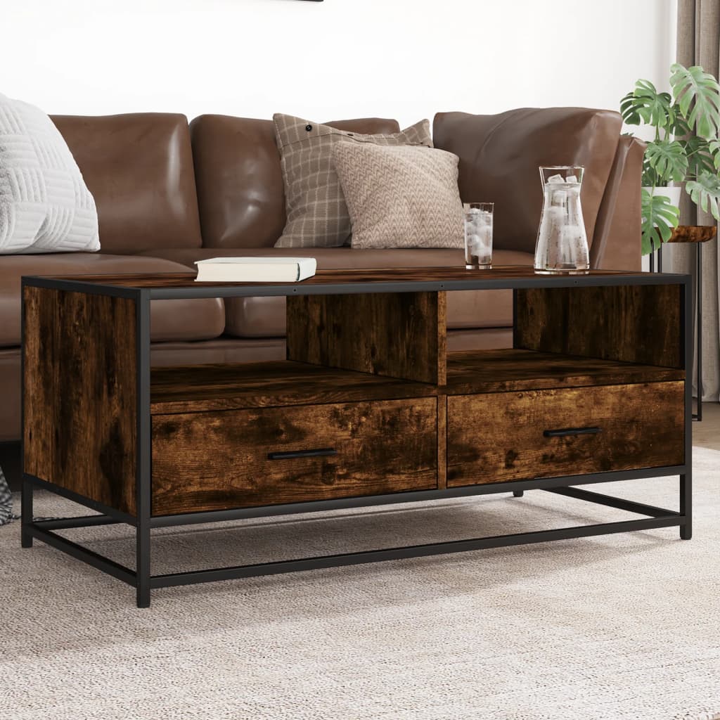 Coffee Table Smoked Oak 100x50x45 cm Engineered Wood and Metal