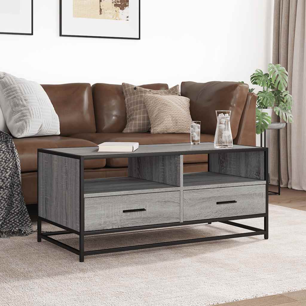 Coffee Table Grey Sonoma 100x50x45 cm Engineered Wood and Metal