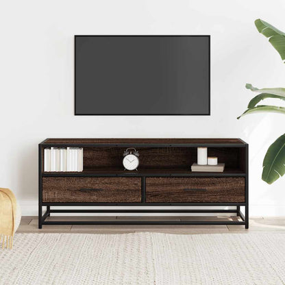 TV Cabinet Brown Oak 100x34.5x40 cm Engineered Wood and Metal