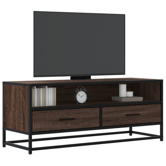 TV Cabinet Brown Oak 100x34.5x40 cm Engineered Wood and Metal