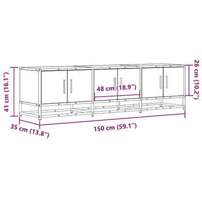 TV Cabinet Brown Oak 150x35x41 cm Engineered Wood and Metal