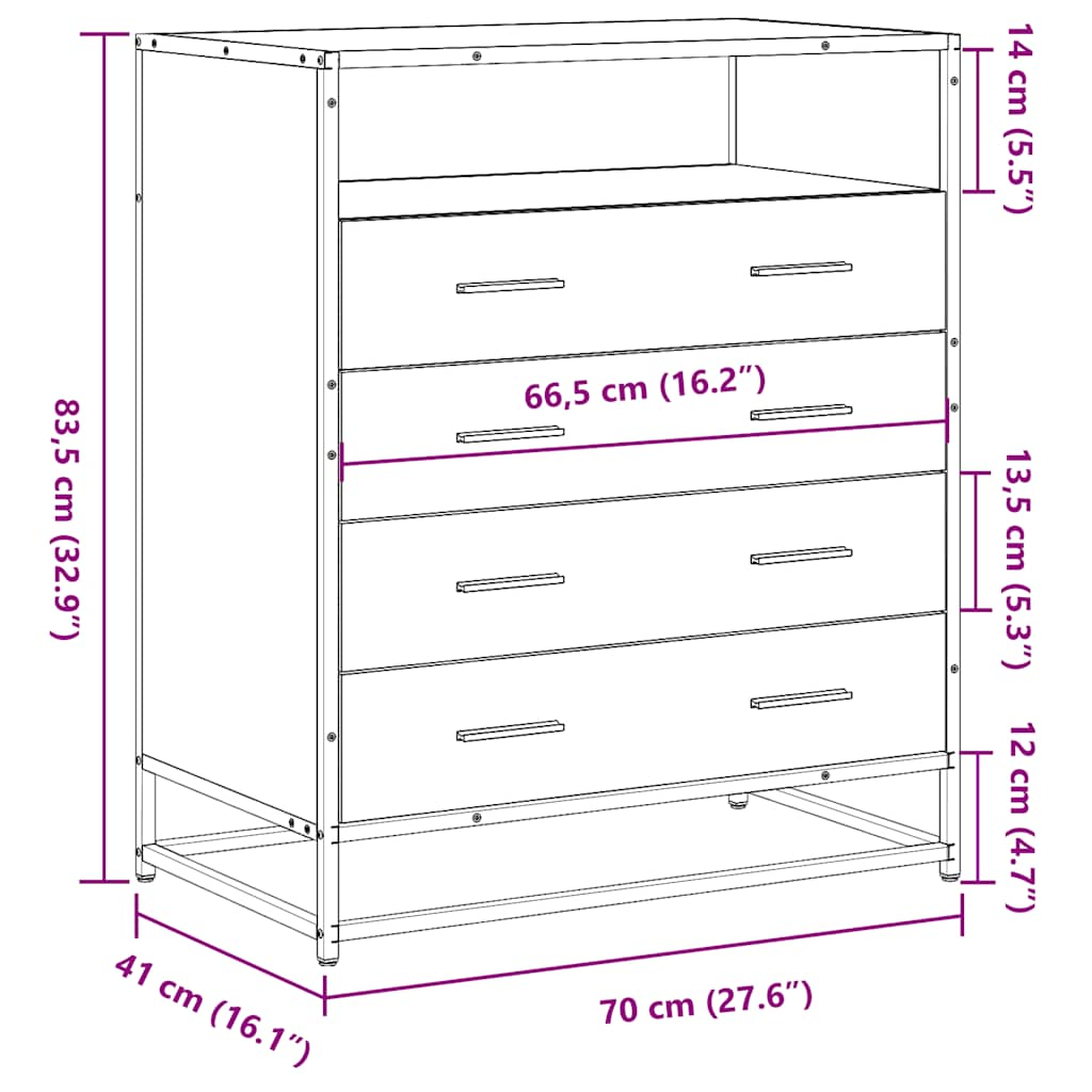 Drawer Cabinet Brown Oak 70x41x83.5 cm Engineered Wood