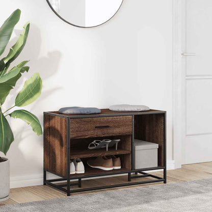 Shoe Bench Brown Oak 80x40x53.5 cm Engineered Wood and Metal