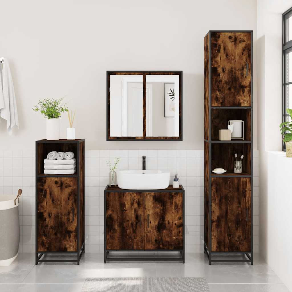 Bathroom Mirror Cabinet Smoked Oak 65x20x60 cm Engineered Wood