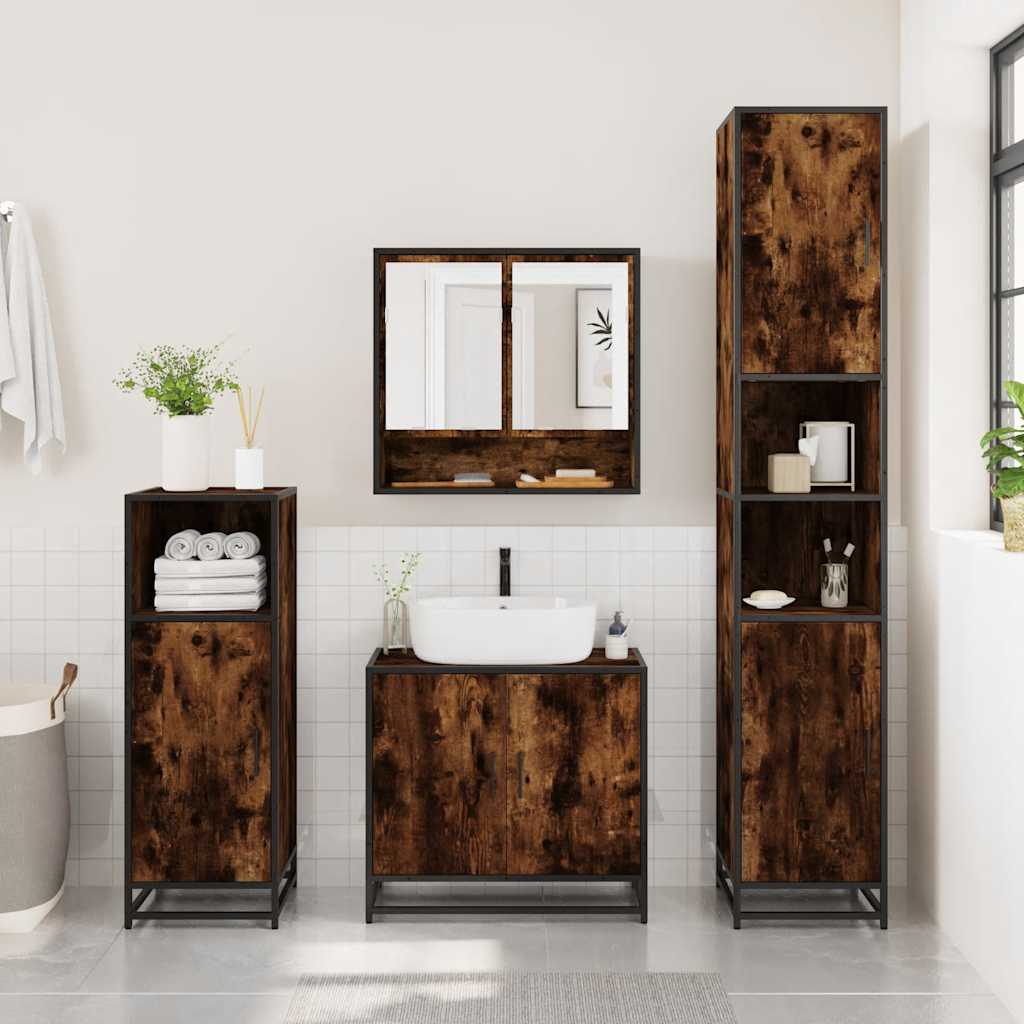 Bathroom Mirror Cabinet Smoked Oak 65x20x60 cm Engineered Wood