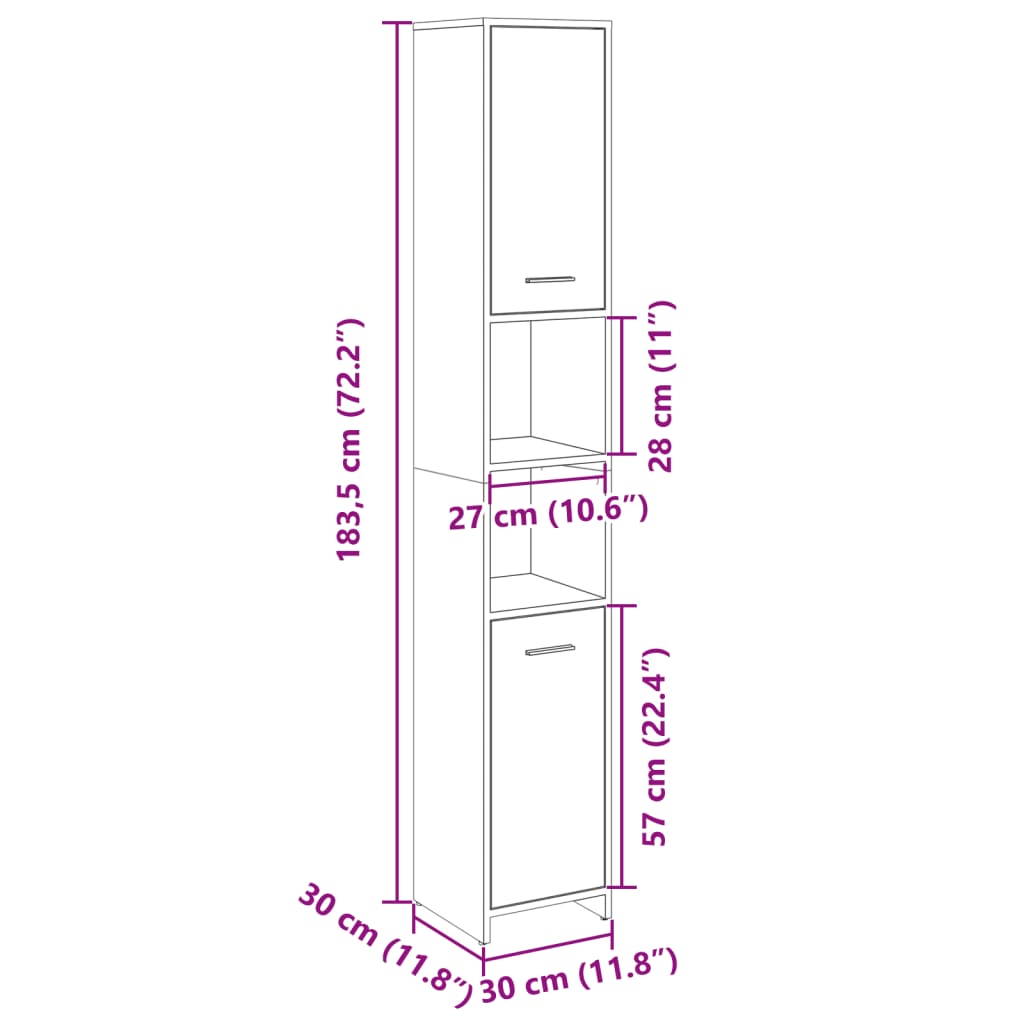 Bathroom Cabinet Sonoma Oak 30x30x183.5 cm Engineered Wood