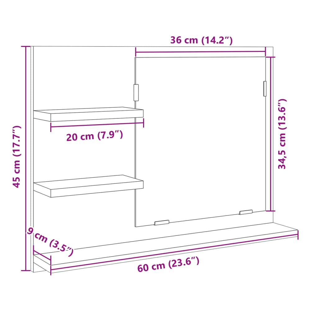 Bathroom Mirror Sonoma Oak 60x10.5x45 cm Engineered Wood