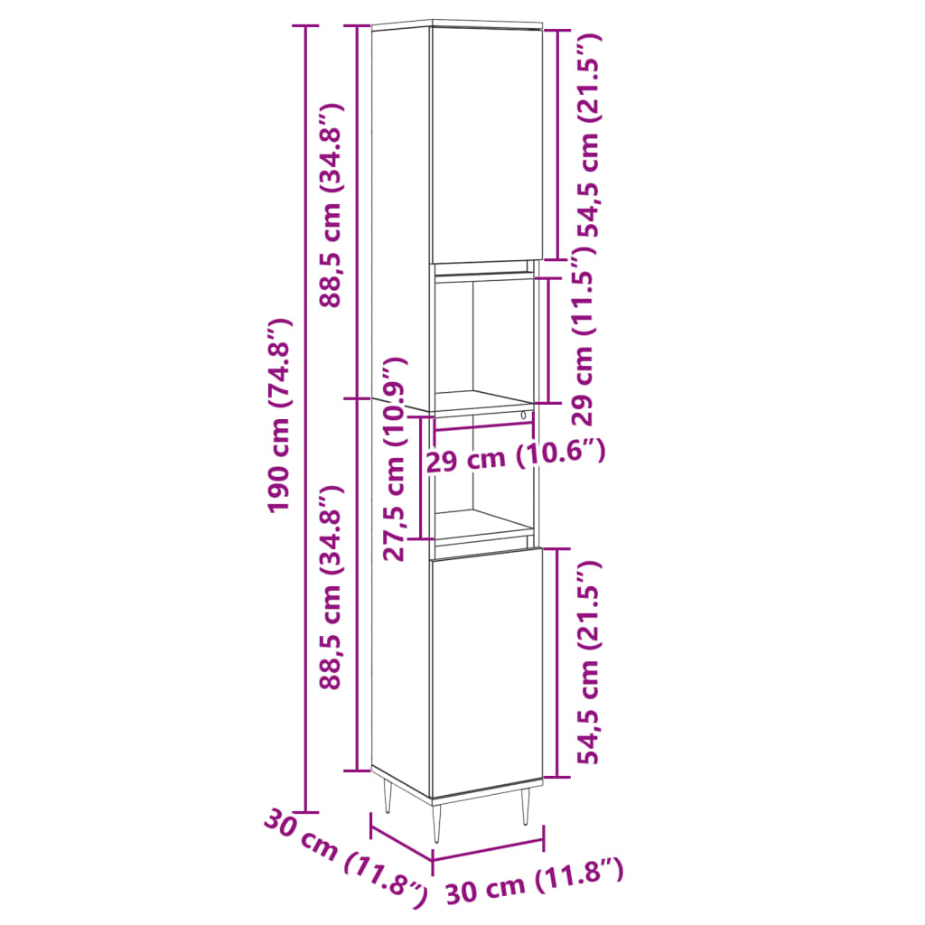 Bathroom Cabinet Sonoma Oak 30x30x190cm Engineered Wood