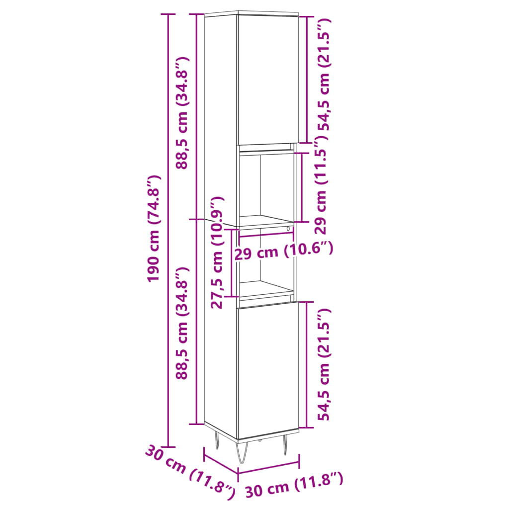 Bathroom Cabinet Sonoma Oak 30x30x190cm Engineered Wood