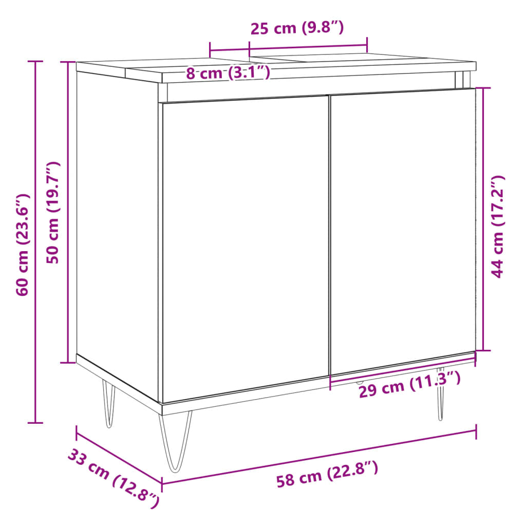 Bathroom Cabinet Sonoma Oak 58x33x60 cm Engineered Wood