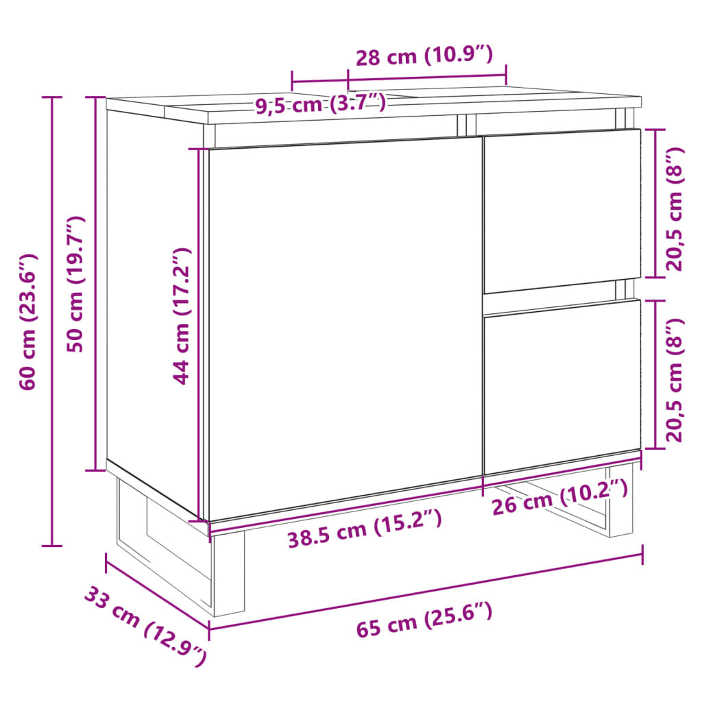 Bathroom Cabinet Sonoma Oak 65x33x60 cm Engineered Wood