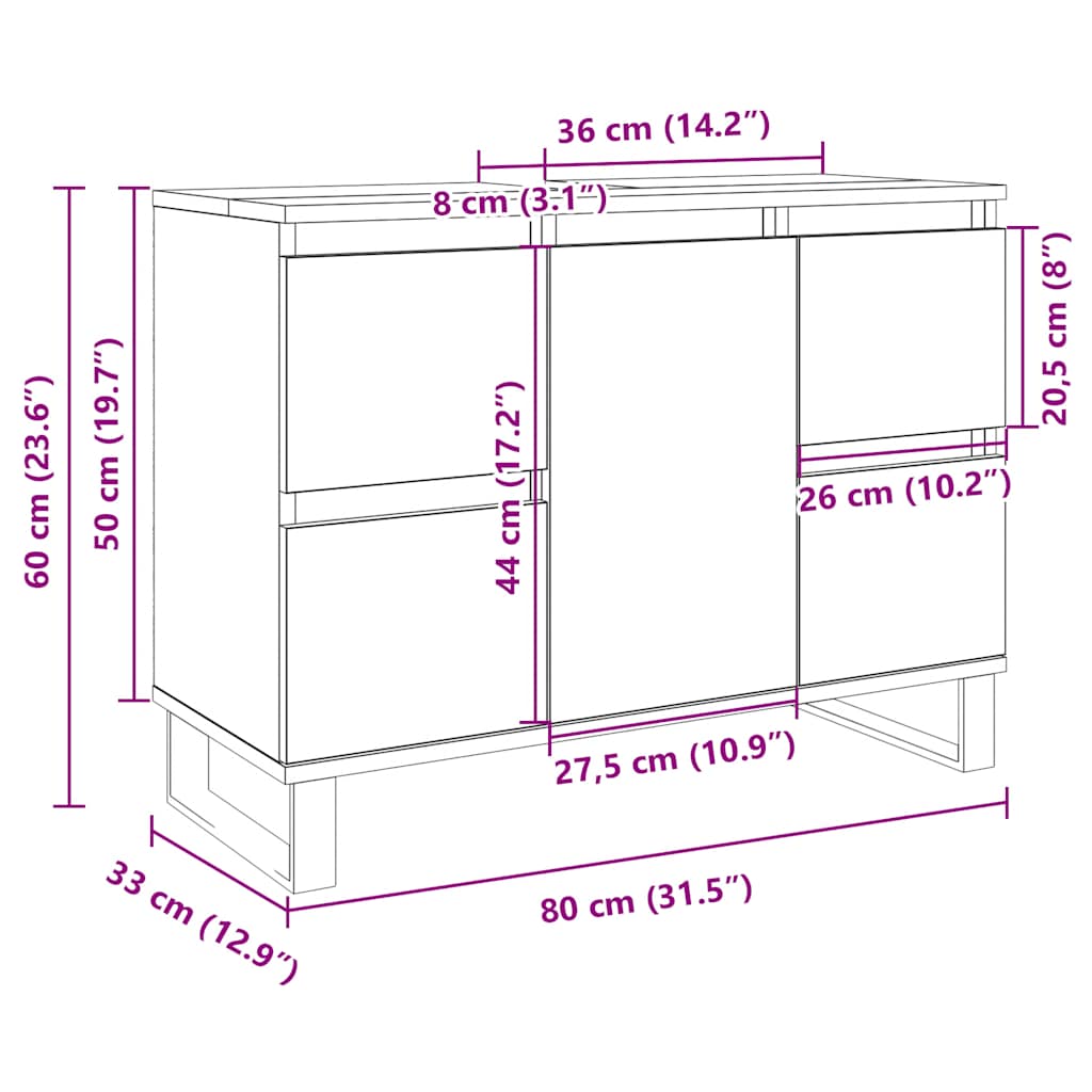 Bathroom Cabinet Sonoma Oak 80x33x60 cm Engineered Wood