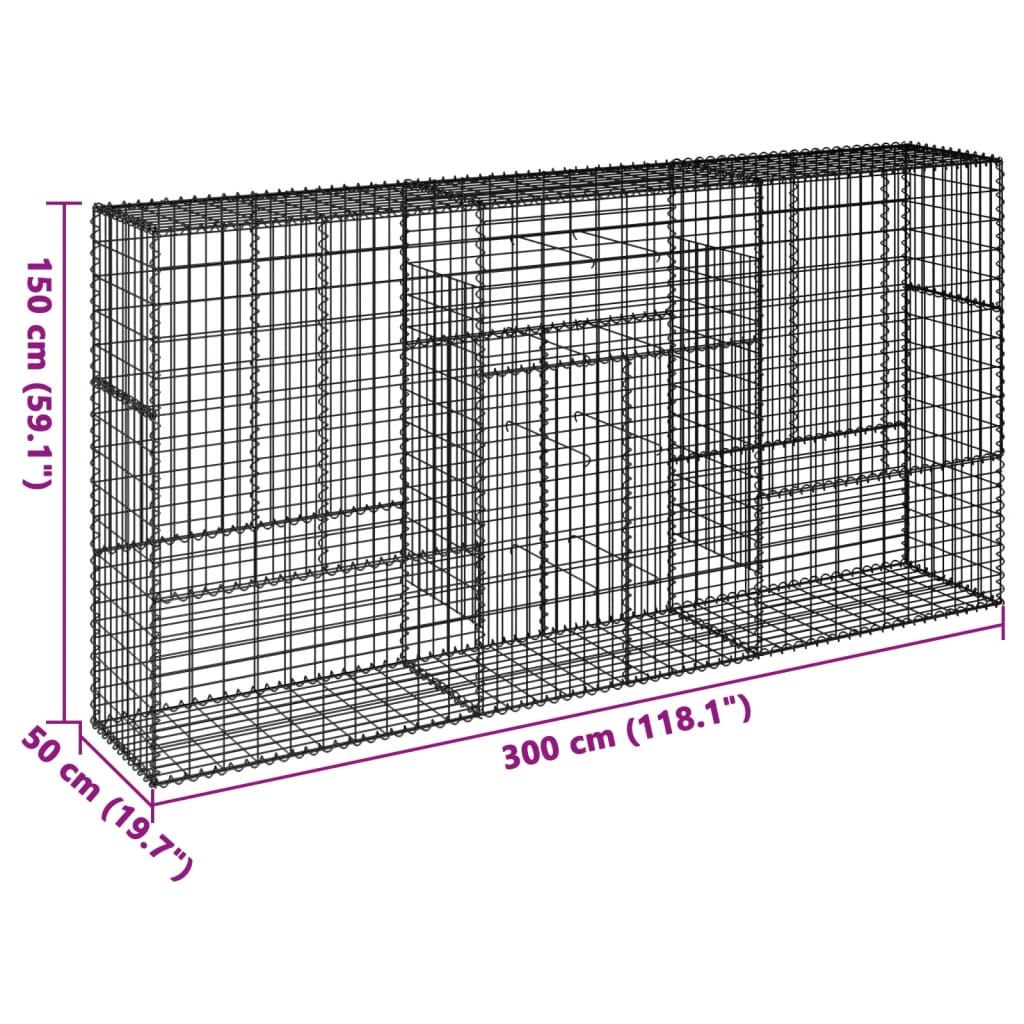 Gabion Basket with Cover 300x50x150 cm Galvanised Iron