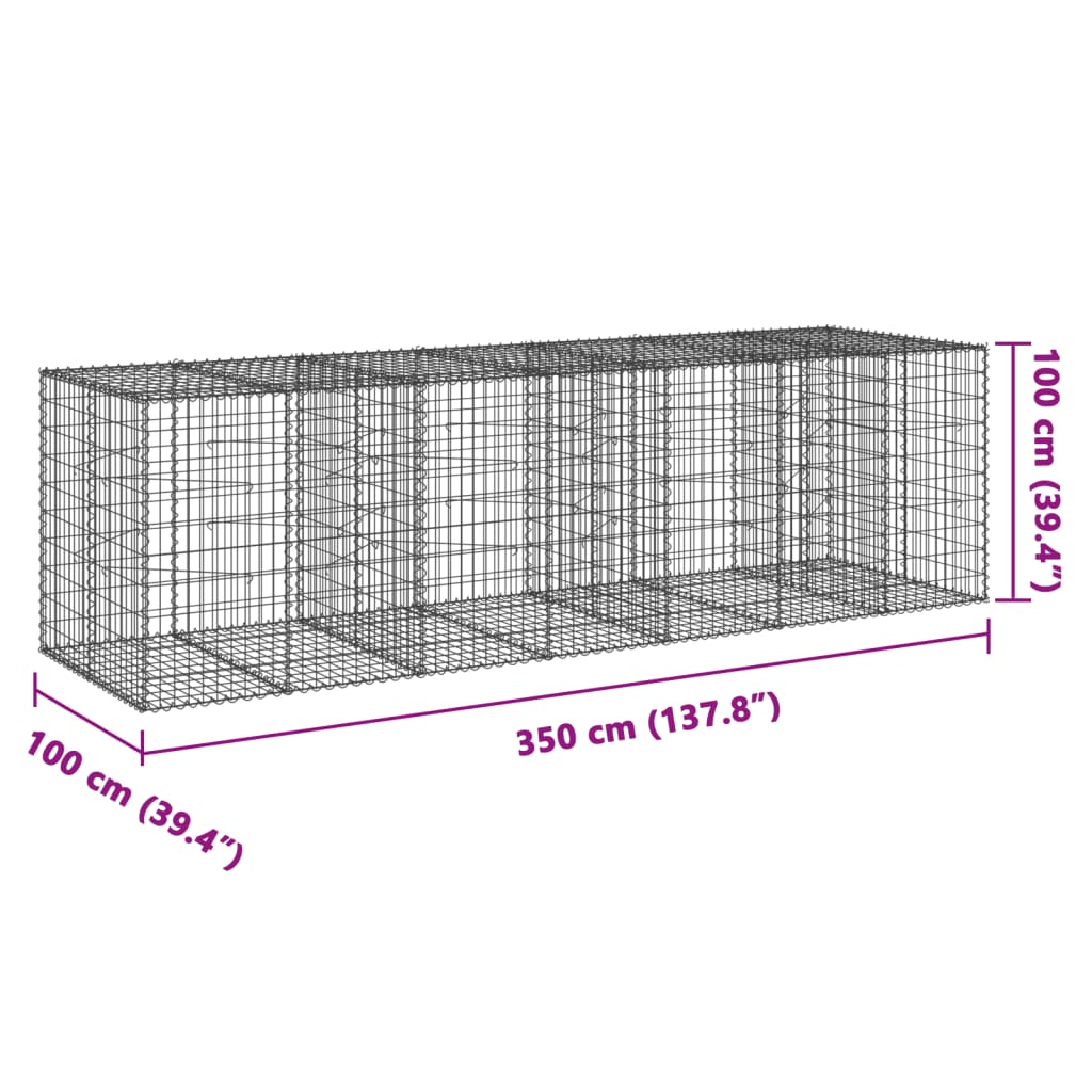 Gabion Basket with Cover 350x100x100 cm Galvanised Iron