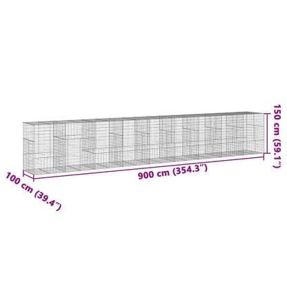 Gabion Basket with Cover 900x100x150 cm Galvanised Iron