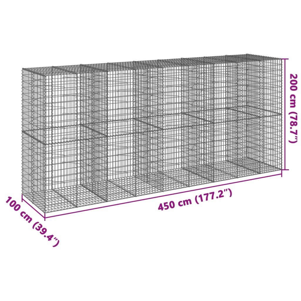 Gabion Basket with Cover 450x100x200 cm Galvanised Iron