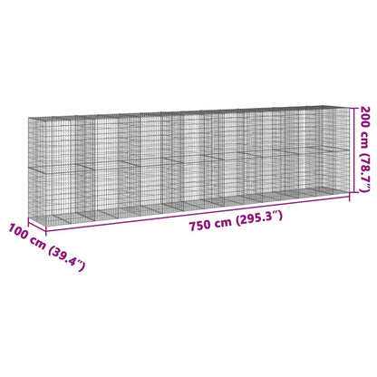 Gabion Basket with Cover 750x100x200 cm Galvanised Iron