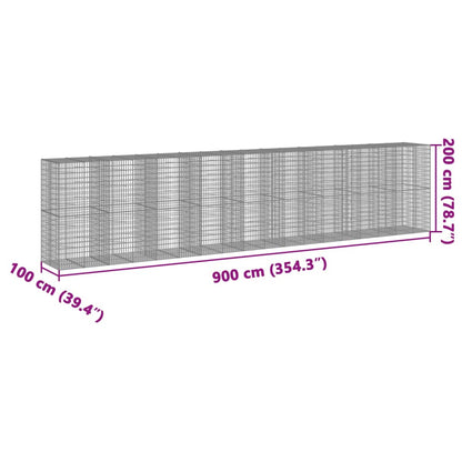 Gabion Basket with Cover 900x100x200 cm Galvanised Iron