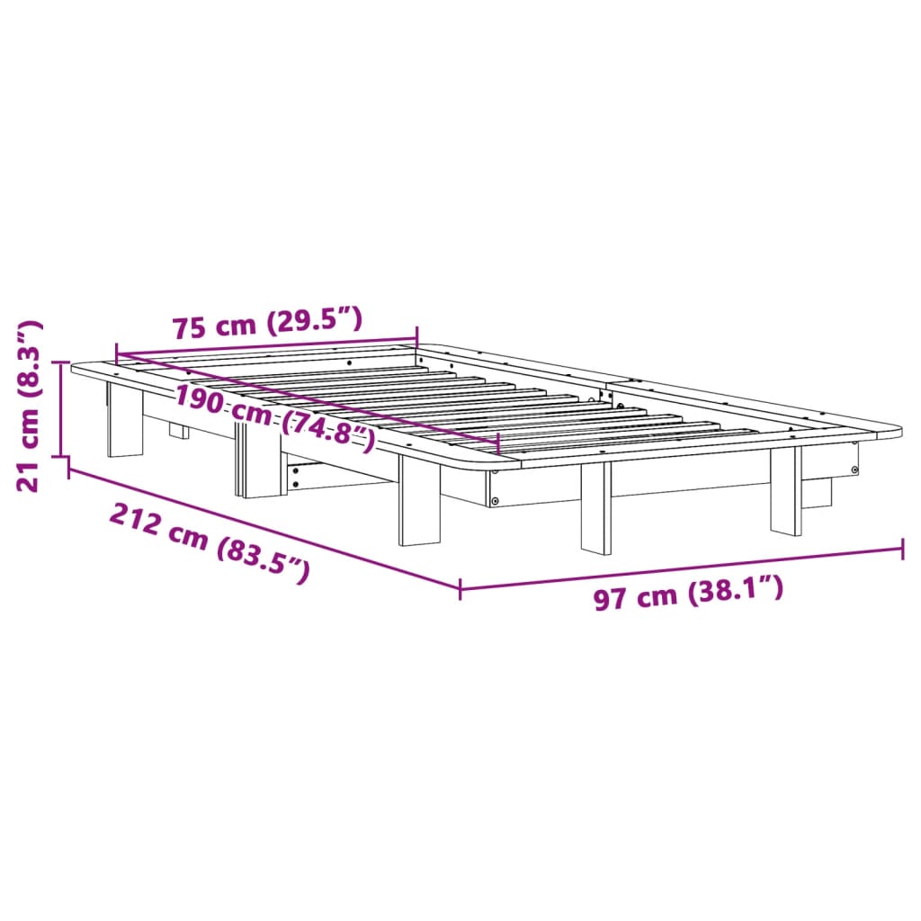 Bed Frame without Mattress White 75x190 cm Small Single Solid Wood Pine