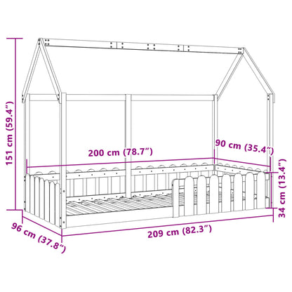 Kids' House Bed Frame without Mattress 90x200 cm Solid Wood Pine