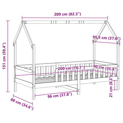 Kids' House Bed Frame without Mattress White 90x200 cm Pine